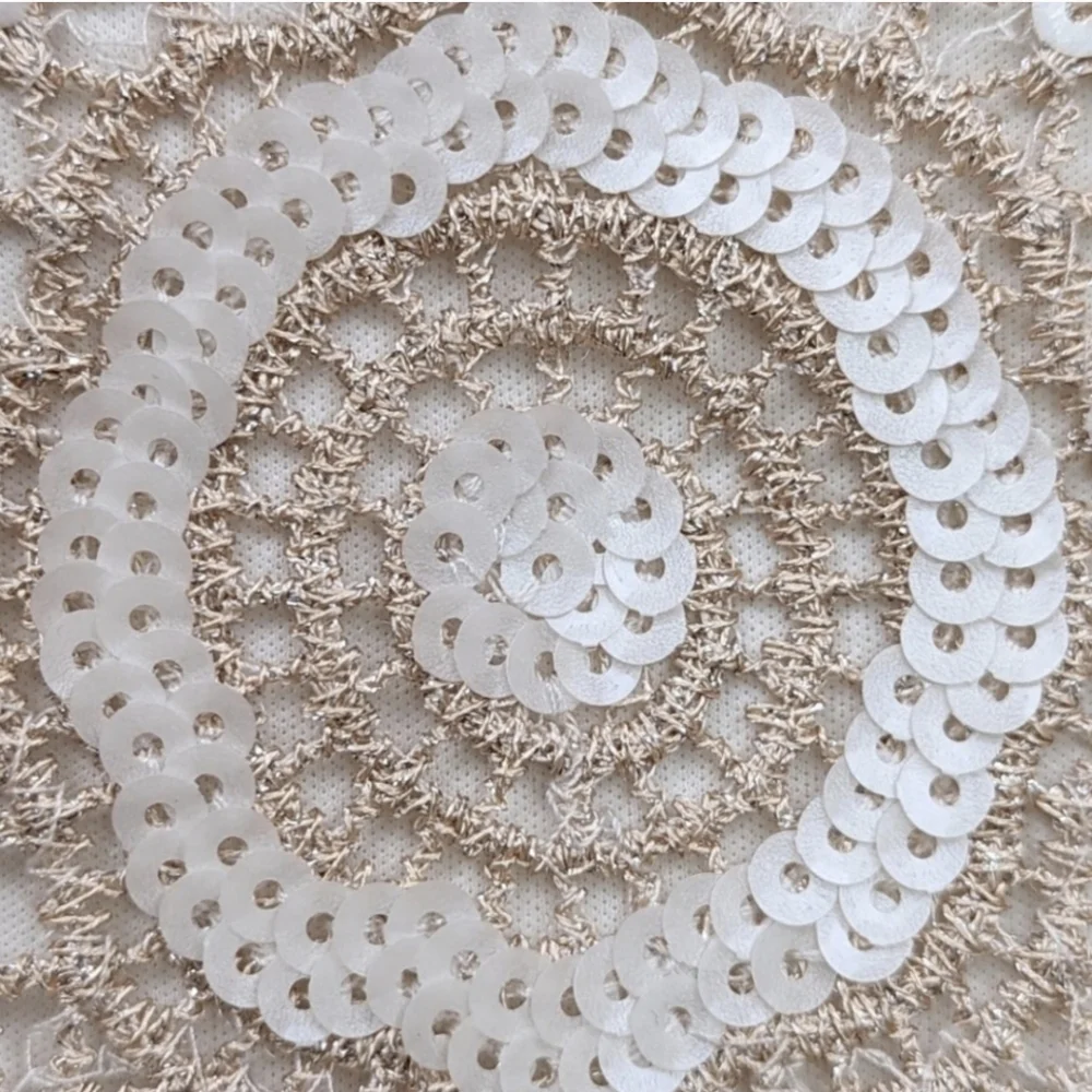 Express Mini Skirt Sequinned Metallic Crocheted Lace White Rose Gold size 8 NWT